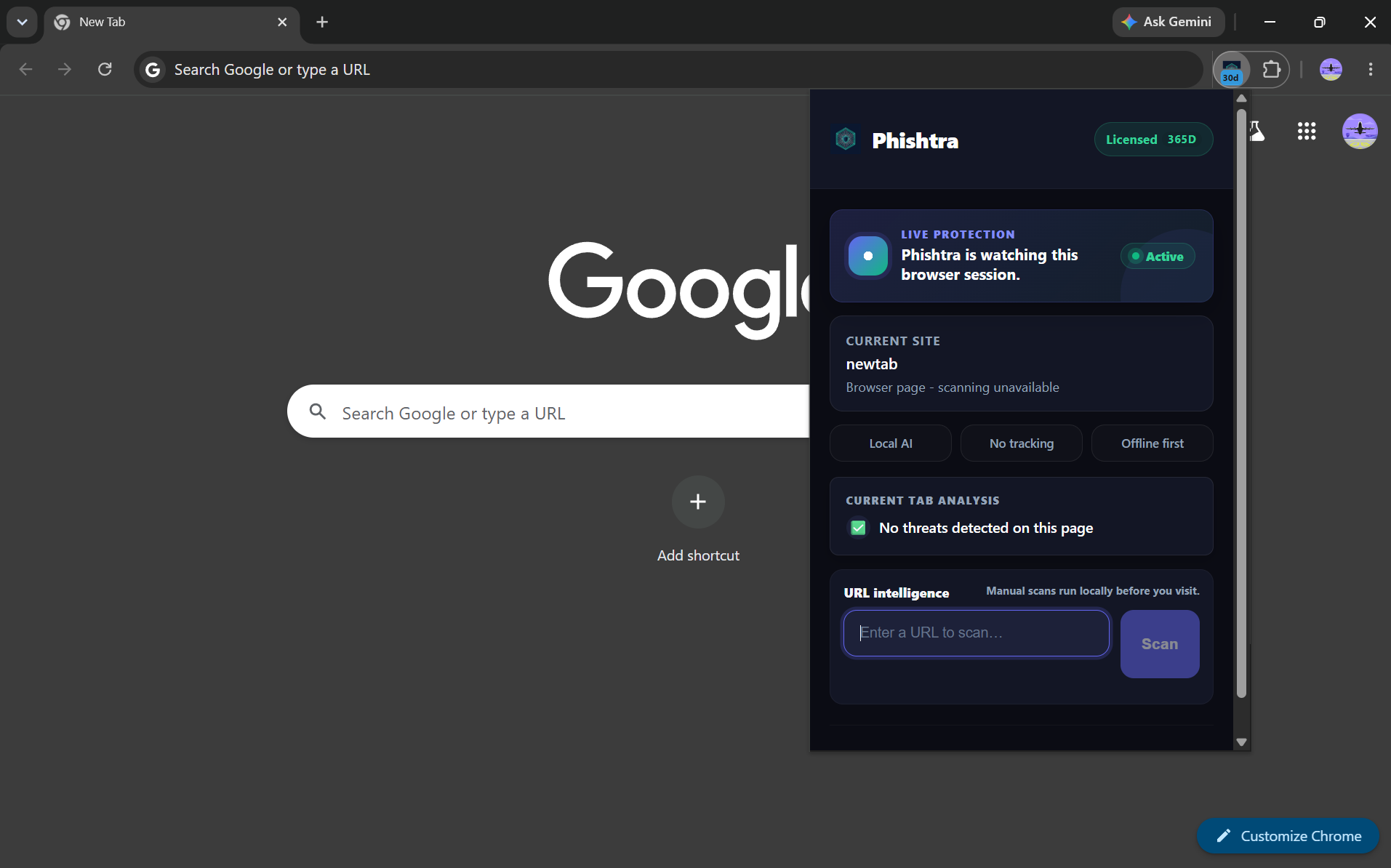 Popup dashboard
